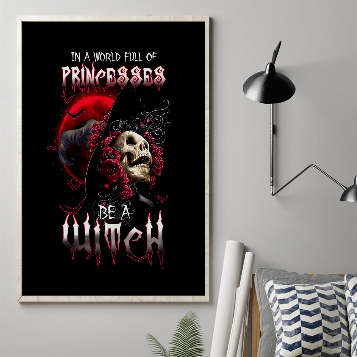 Witch Skull Canvas Wall Art In A World Full Of Princess Be A Witch - Wonder Print Shop