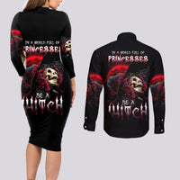 Witch Skull Couples Matching Long Sleeve Bodycon Dress and Long Sleeve Button Shirts In A World Full Of Princess Be A Witch - Wonder Print Shop