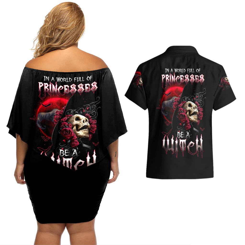 Witch Skull Couples Matching Off Shoulder Short Dress and Hawaiian Shirt In A World Full Of Princess Be A Witch - Wonder Print Shop