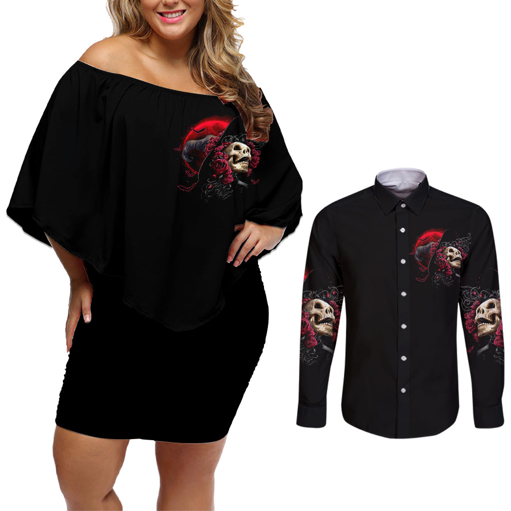 Witch Skull Couples Matching Off Shoulder Short Dress and Long Sleeve Button Shirts In A World Full Of Princess Be A Witch - Wonder Print Shop