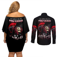 Witch Skull Couples Matching Off Shoulder Short Dress and Long Sleeve Button Shirts In A World Full Of Princess Be A Witch - Wonder Print Shop