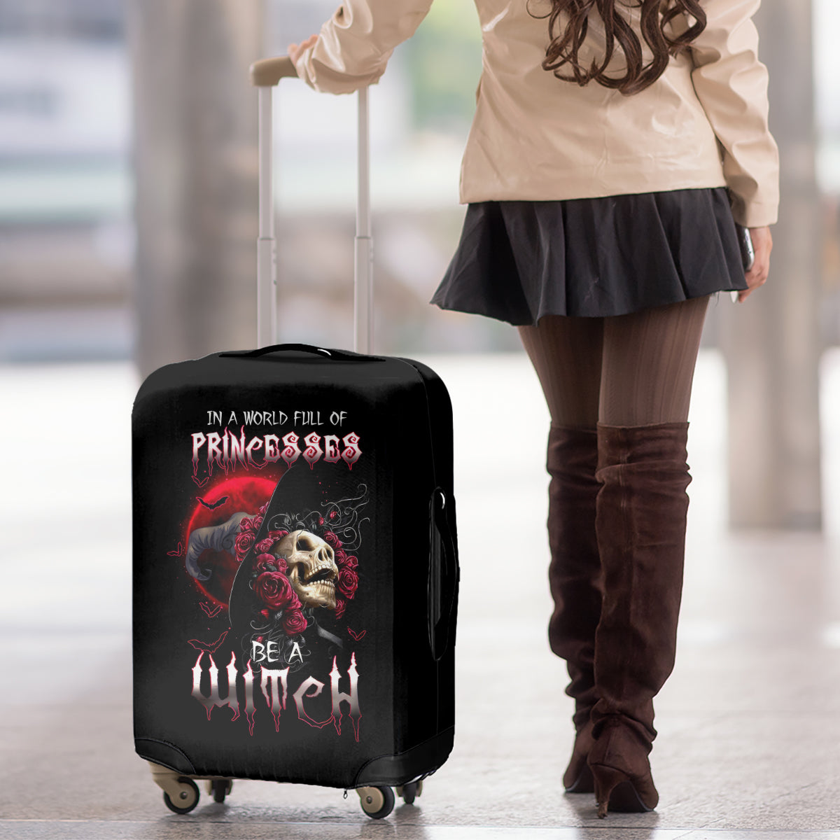 Witch Skull Luggage Cover In A World Full Of Princess Be A Witch - Wonder Print Shop