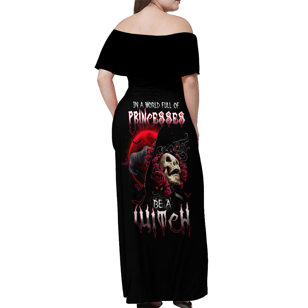 Witch Skull Off Shoulder Maxi Dress In A World Full Of Princess Be A Witch - Wonder Print Shop