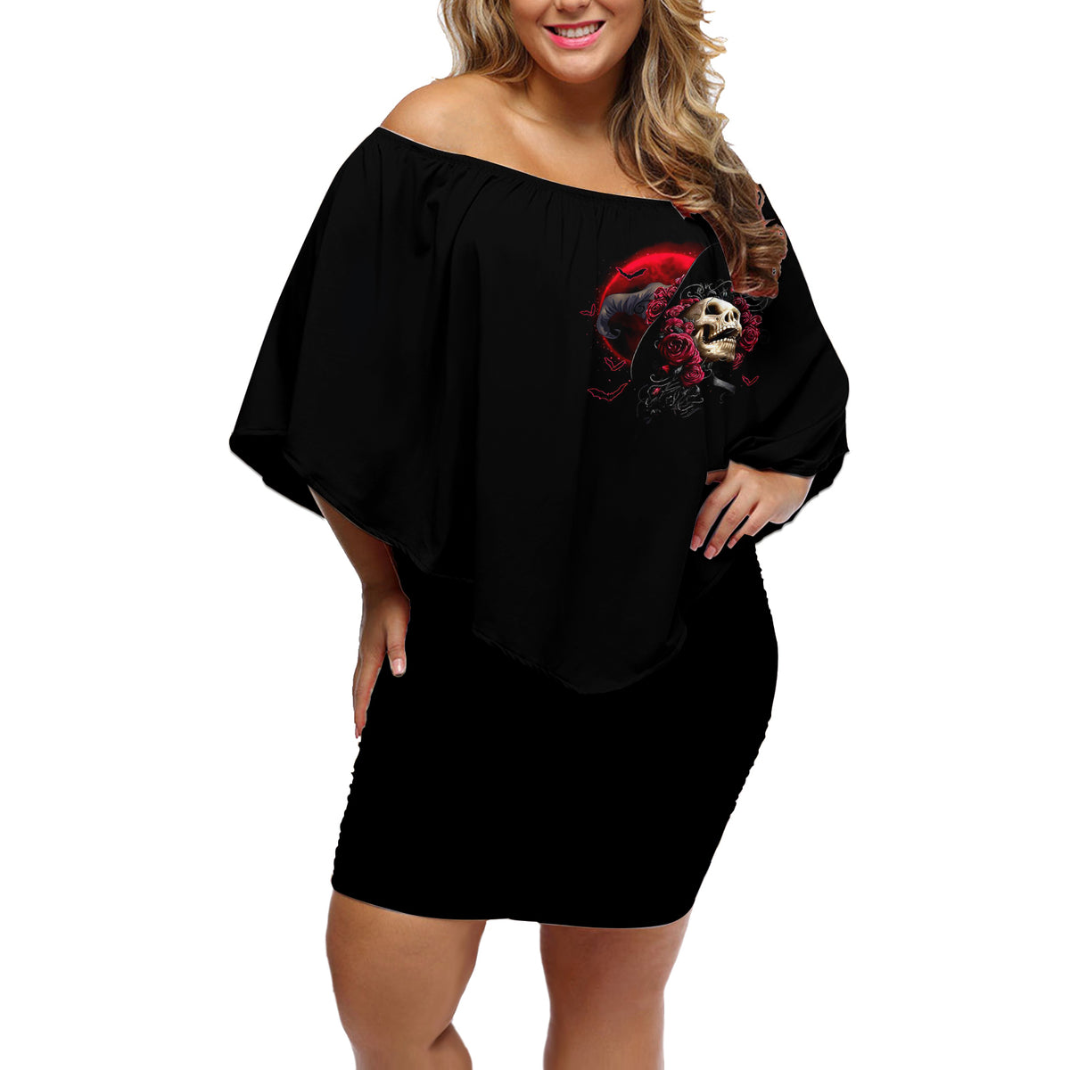 Witch Skull Off Shoulder Short Dress In A World Full Of Princess Be A Witch - Wonder Print Shop