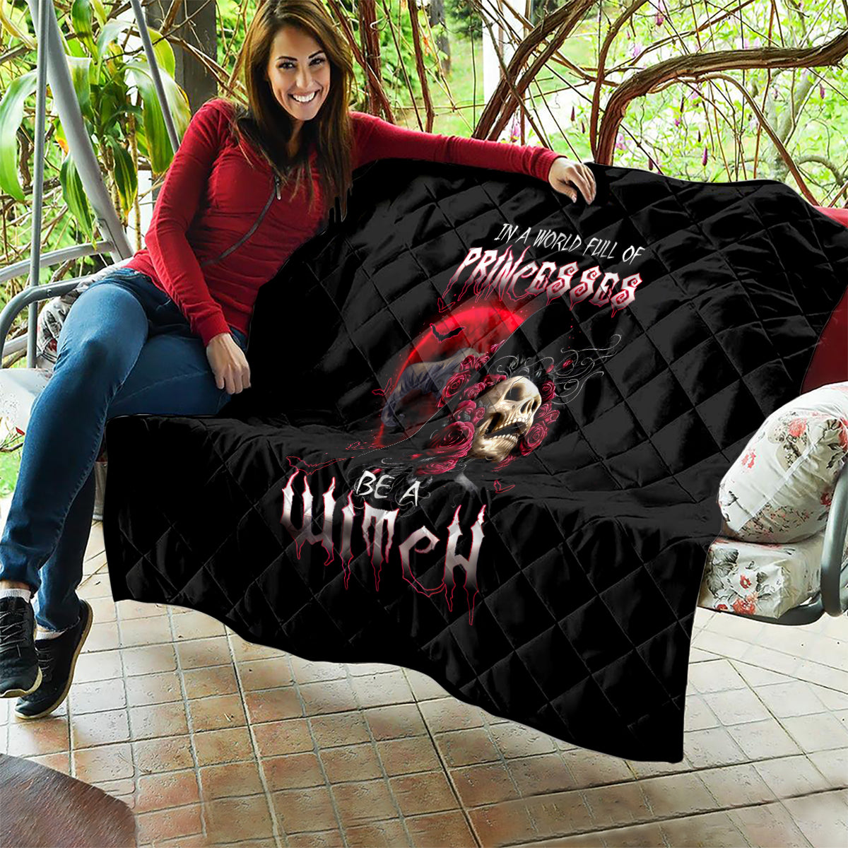 Witch Skull Quilt In A World Full Of Princess Be A Witch - Wonder Print Shop