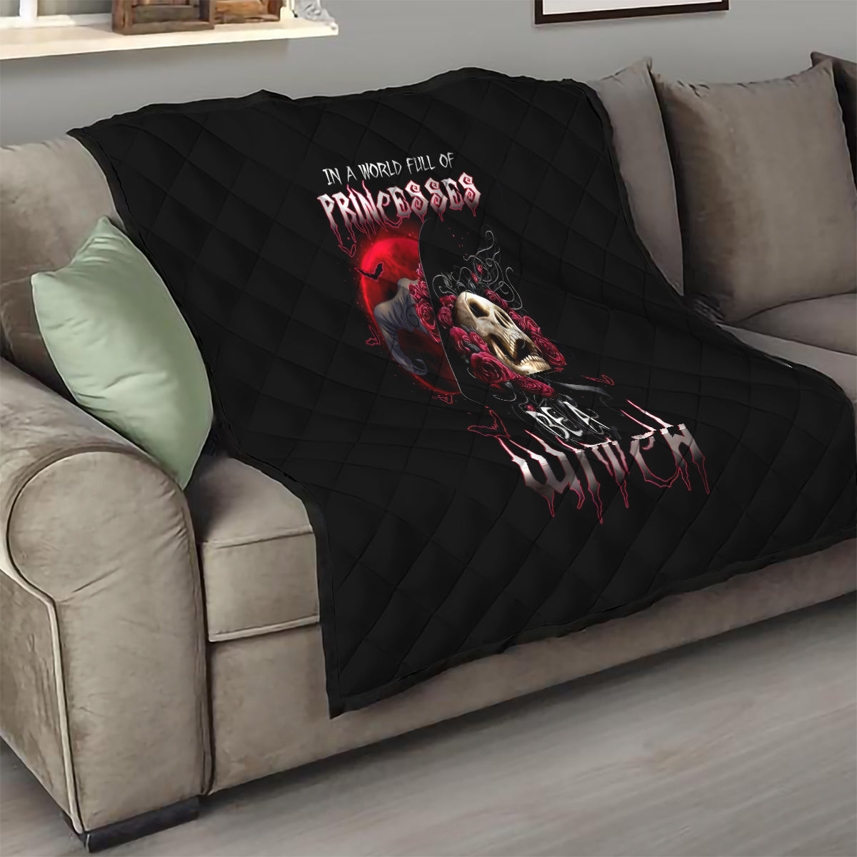 Witch Skull Quilt In A World Full Of Princess Be A Witch - Wonder Print Shop