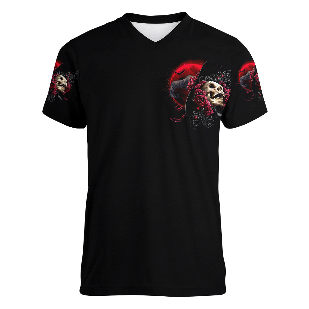 Witch Skull Women V Neck T Shirt In A World Full Of Princess Be A Witch - Wonder Print Shop