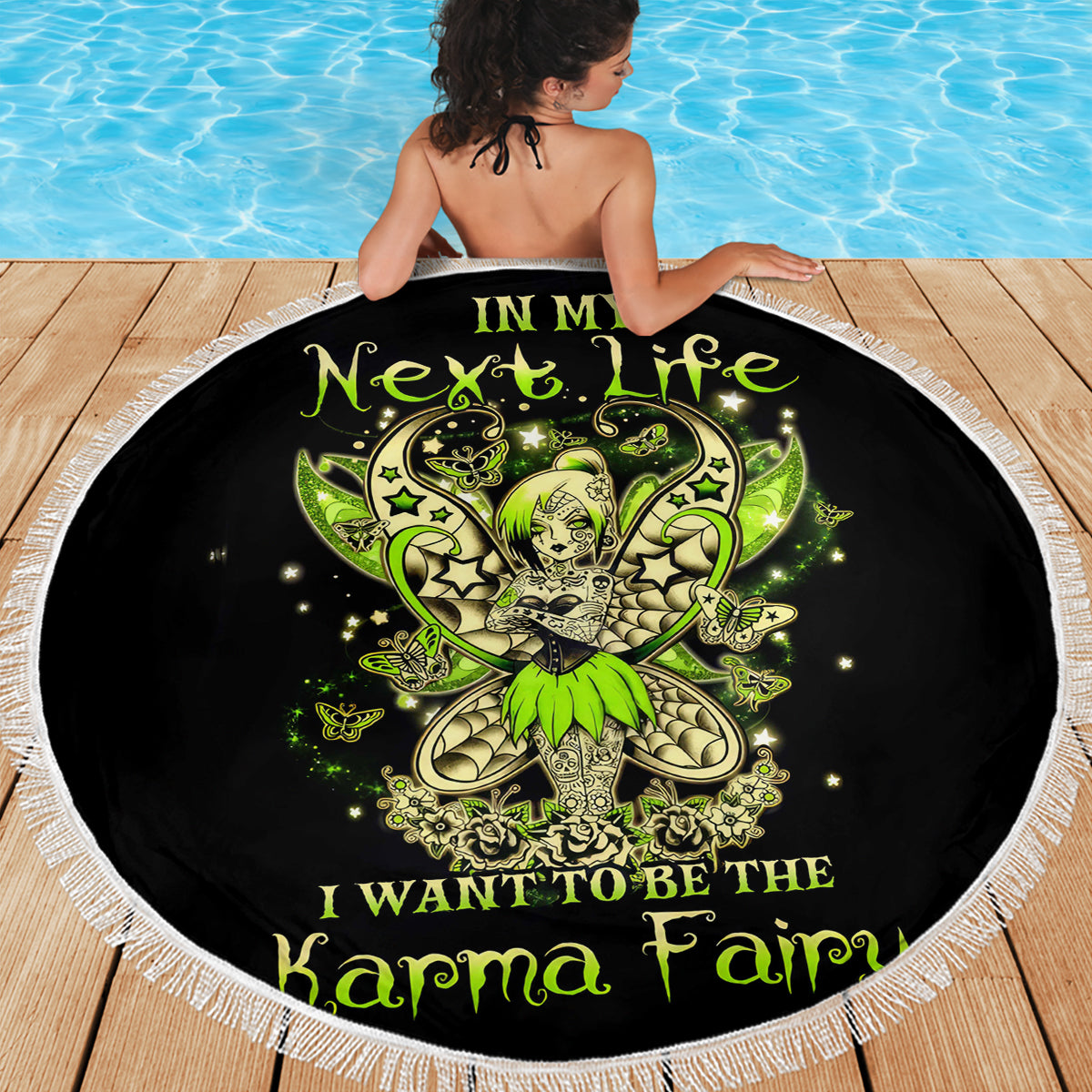 Tinker Fairy Skull Beach Blanket My Next Life I Want To Be Karma Fairy - Wonder Print Shop