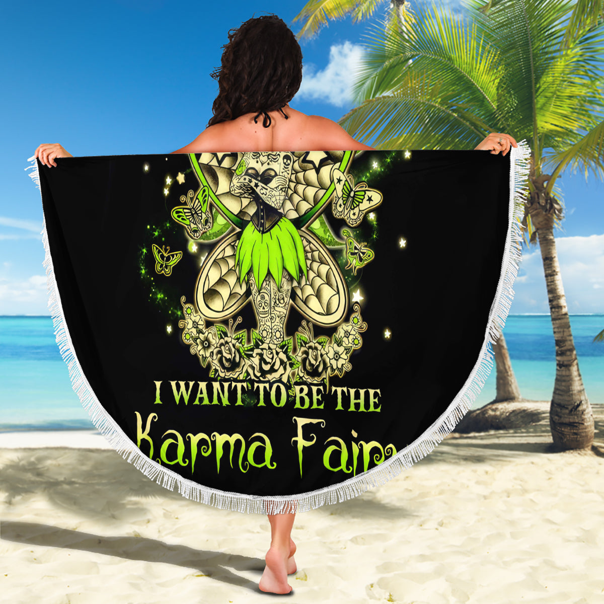 Tinker Fairy Skull Beach Blanket My Next Life I Want To Be Karma Fairy - Wonder Print Shop