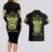 Tinker Fairy Skull Couples Matching Long Sleeve Bodycon Dress and Hawaiian Shirt My Next Life I Want To Be Karma Fairy - Wonder Print Shop