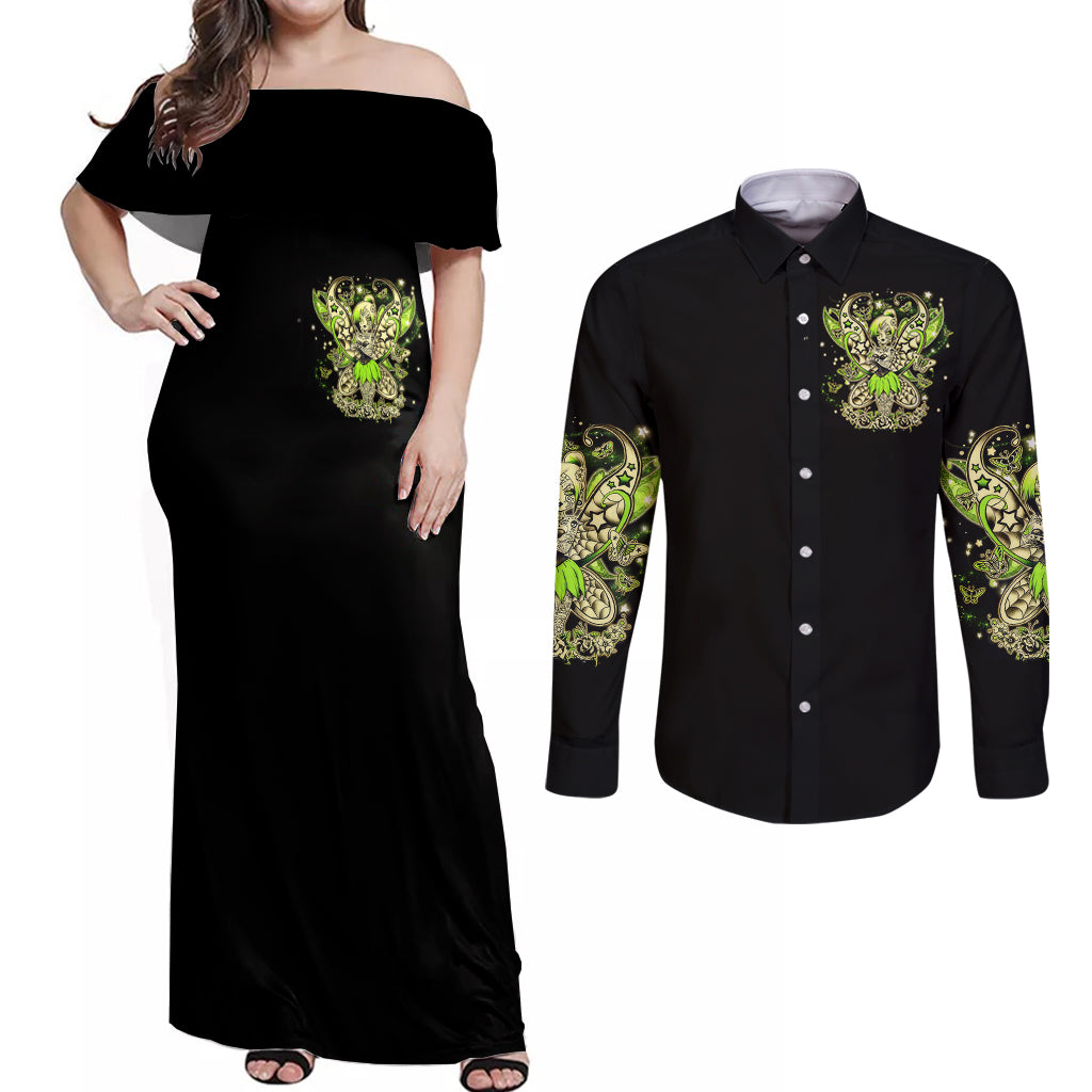 Tinker Fairy Skull Couples Matching Off Shoulder Maxi Dress and Long Sleeve Button Shirts My Next Life I Want To Be Karma Fairy - Wonder Print Shop