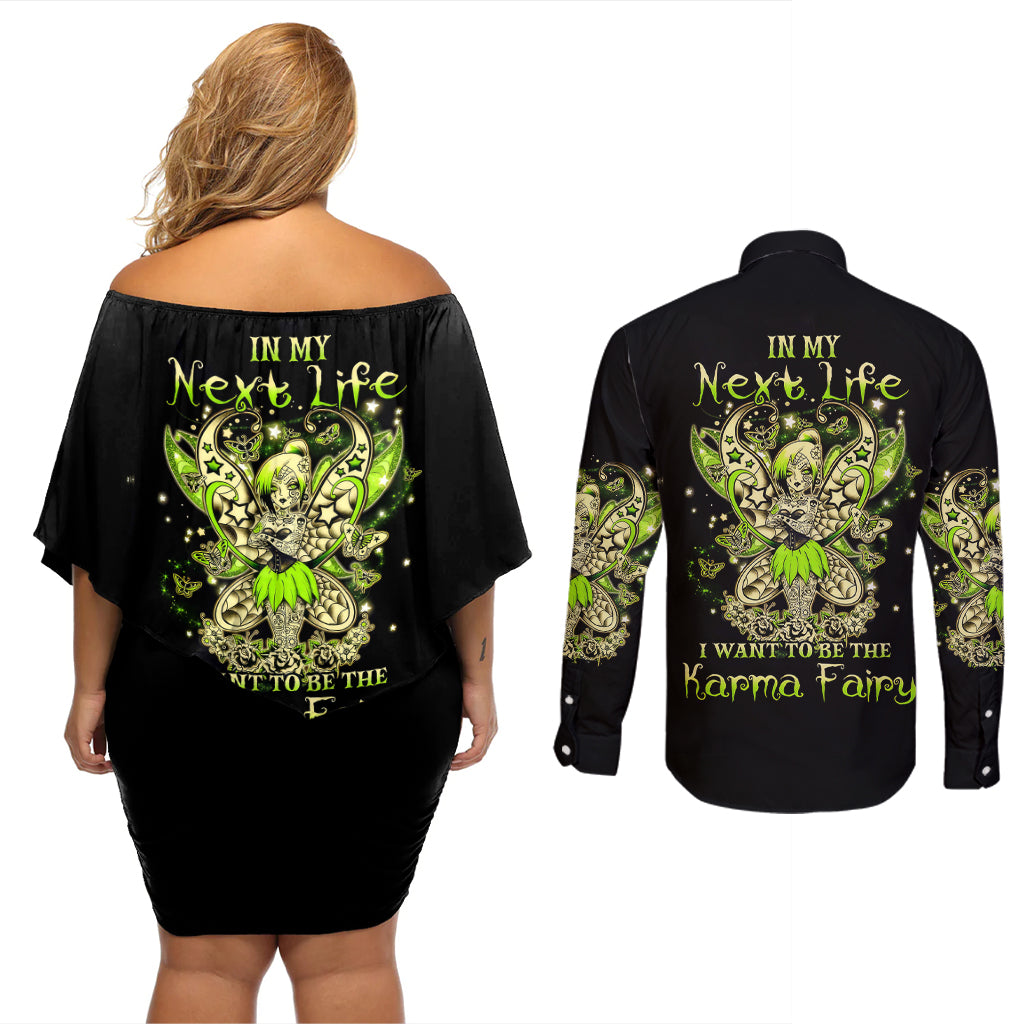 Tinker Fairy Skull Couples Matching Off Shoulder Short Dress and Long Sleeve Button Shirts My Next Life I Want To Be Karma Fairy - Wonder Print Shop