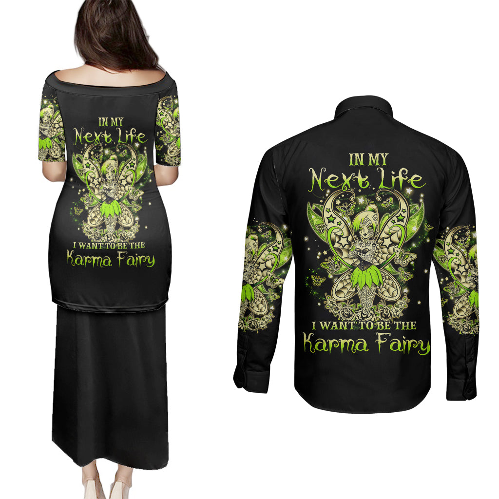 Tinker Fairy Skull Couples Matching Puletasi Dress and Long Sleeve Button Shirts My Next Life I Want To Be Karma Fairy - Wonder Print Shop