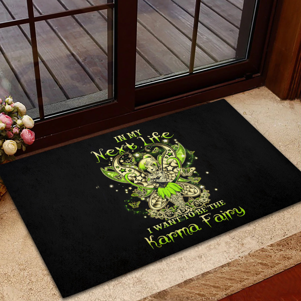 Tinker Fairy Skull Rubber Doormat My Next Life I Want To Be Karma Fairy - Wonder Print Shop