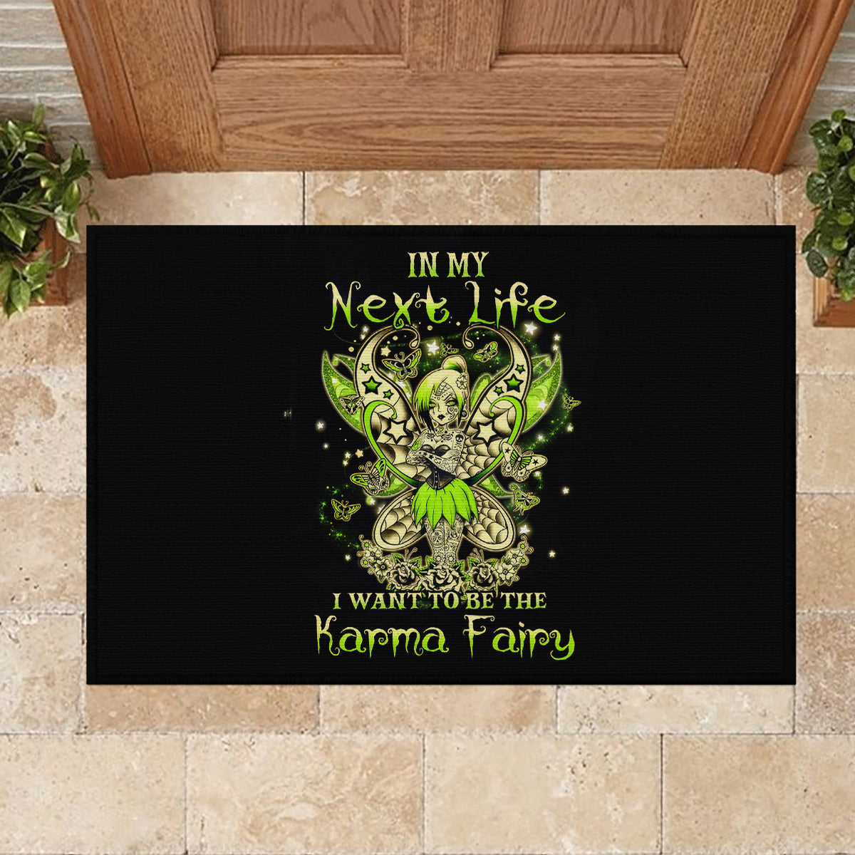 Tinker Fairy Skull Rubber Doormat My Next Life I Want To Be Karma Fairy - Wonder Print Shop
