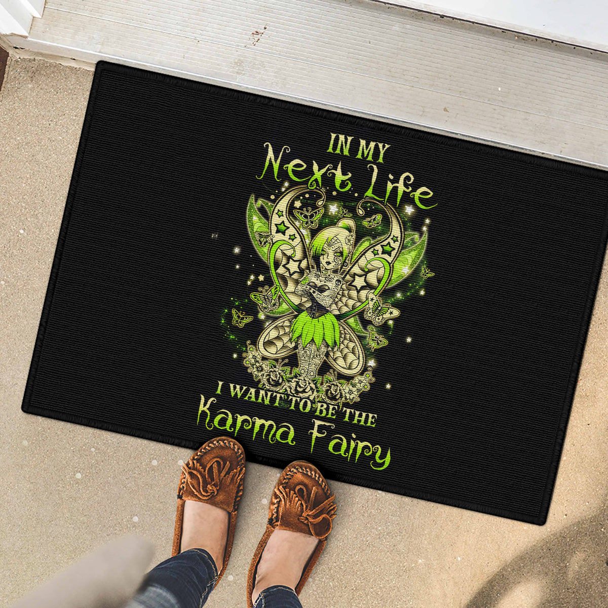 Tinker Fairy Skull Rubber Doormat My Next Life I Want To Be Karma Fairy - Wonder Print Shop