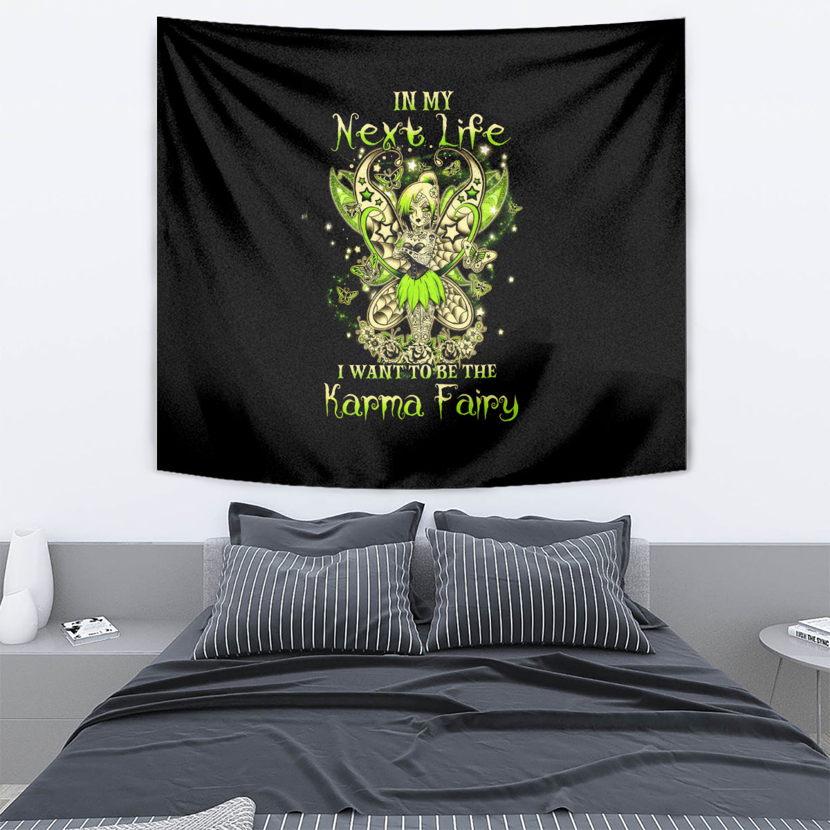 Tinker Fairy Skull Tapestry My Next Life I Want To Be Karma Fairy - Wonder Print Shop