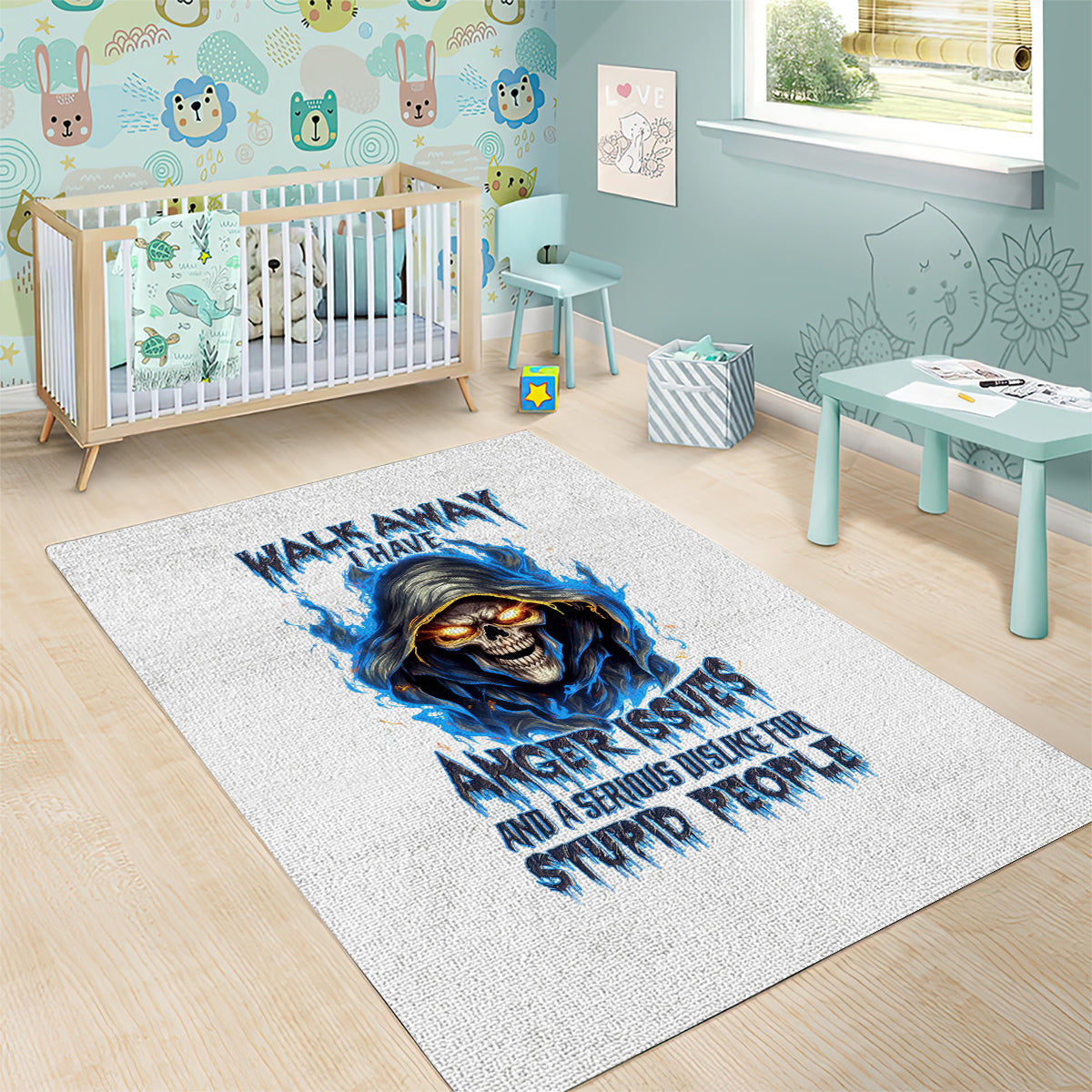 Death Skull Area Rug Walk Away I Have Anger Issues And Dislike For Stupod People - Wonder Print Shop