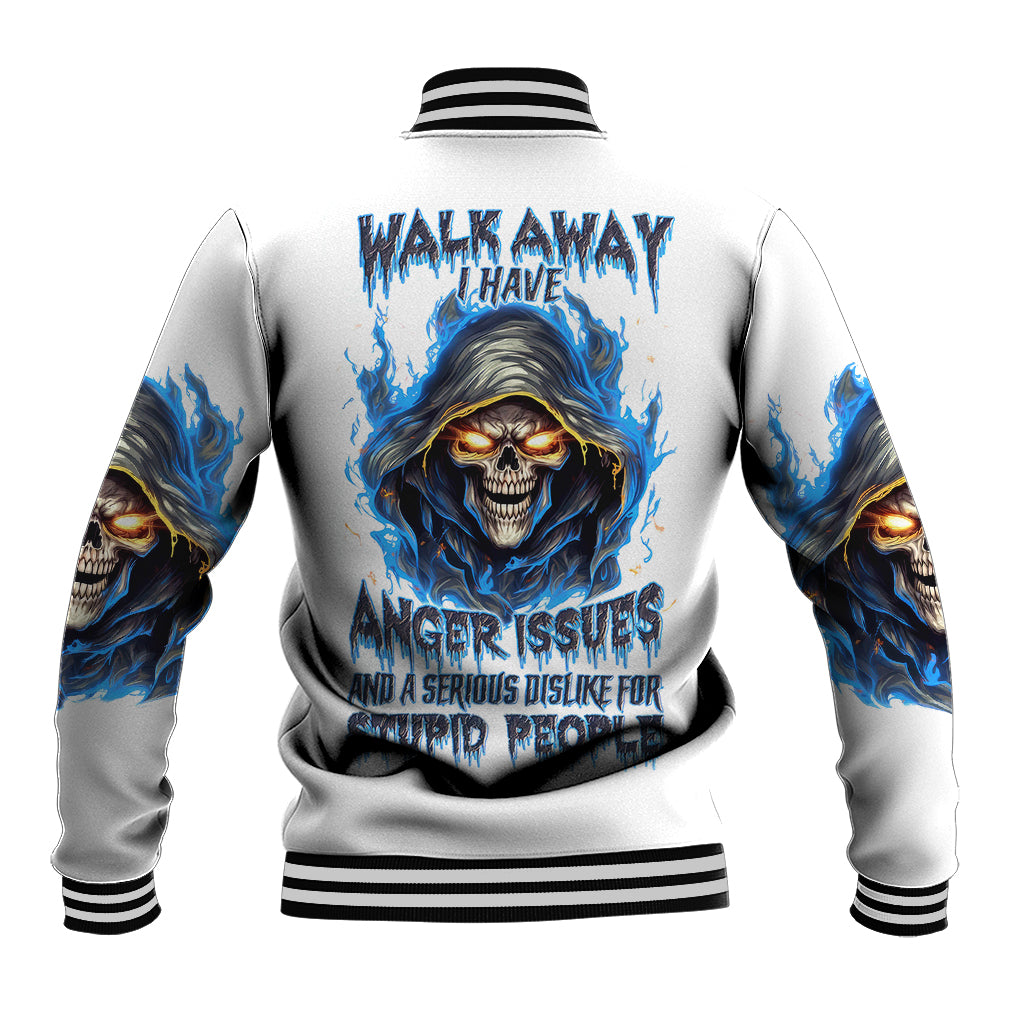 Death Skull Baseball Jacket Walk Away I Have Anger Issues And Dislike For Stupod People - Wonder Print Shop