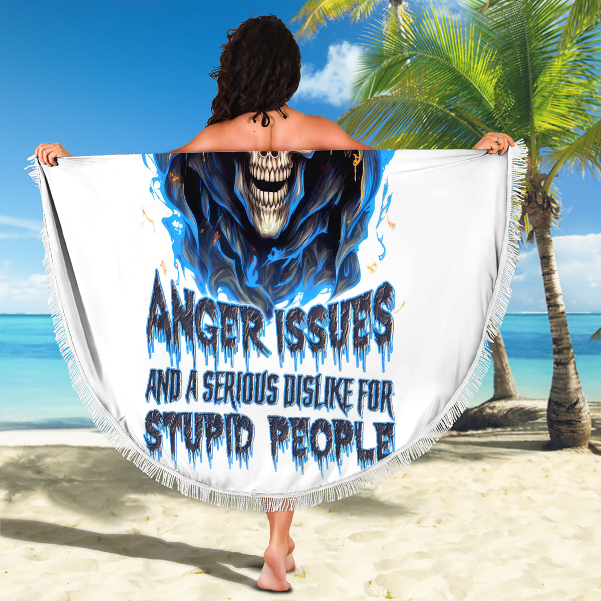 Death Skull Beach Blanket Walk Away I Have Anger Issues And Dislike For Stupod People - Wonder Print Shop