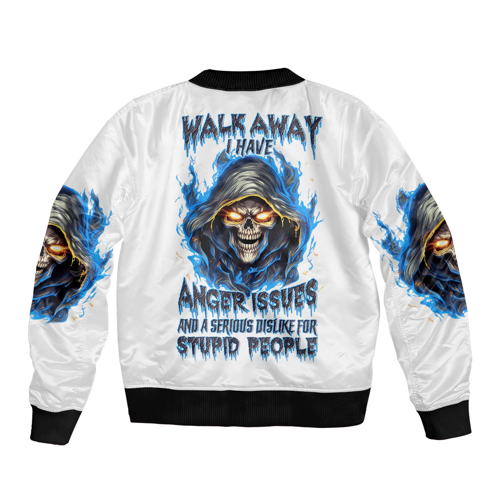 Death Skull Bomber Jacket Walk Away I Have Anger Issues And Dislike For Stupod People - Wonder Print Shop