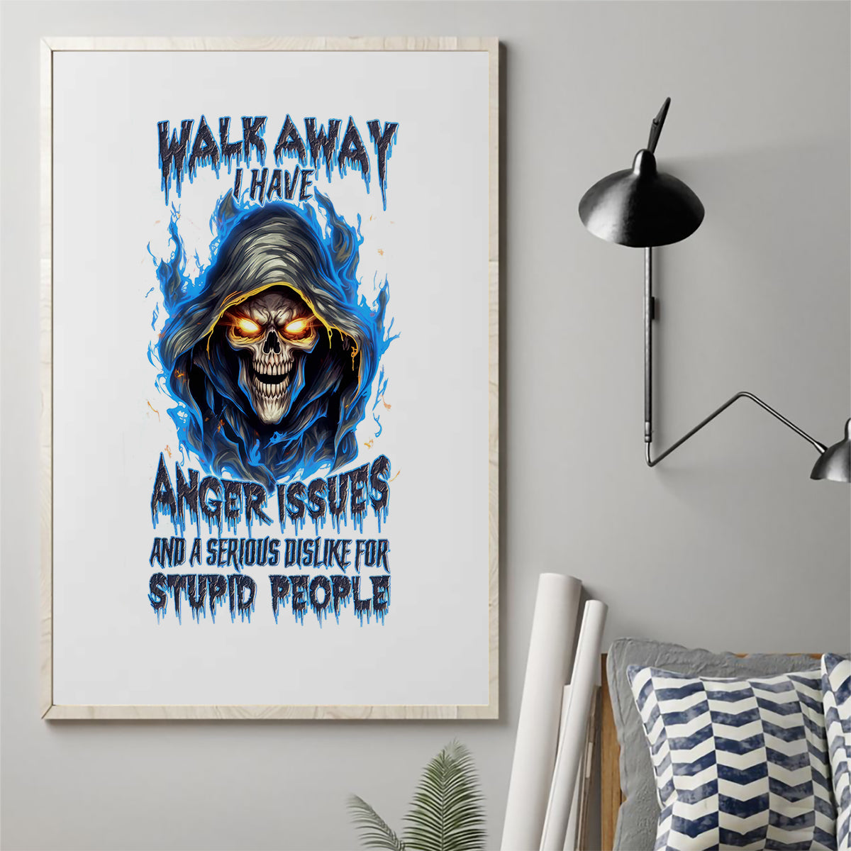 Death Skull Canvas Wall Art Walk Away I Have Anger Issues And Dislike For Stupod People - Wonder Print Shop