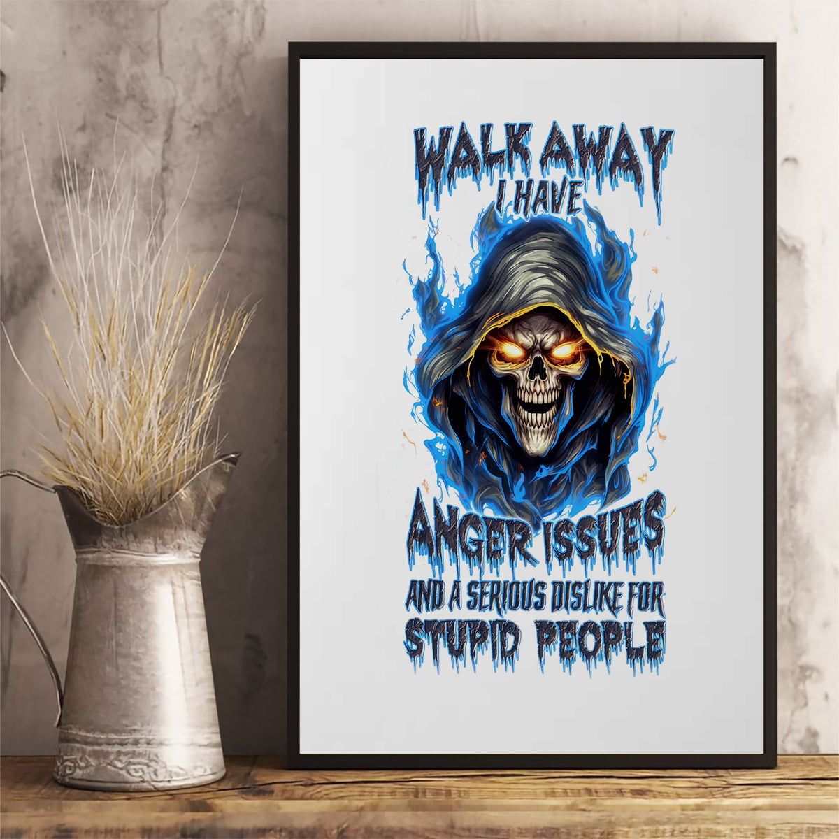 Death Skull Canvas Wall Art Walk Away I Have Anger Issues And Dislike For Stupod People - Wonder Print Shop