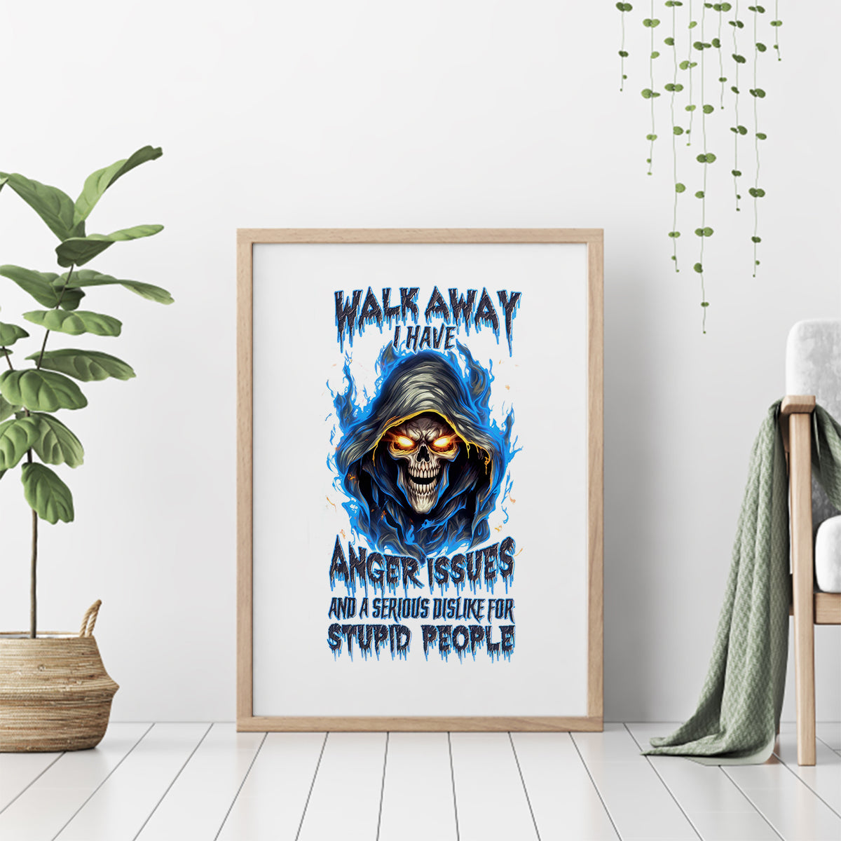 Death Skull Canvas Wall Art Walk Away I Have Anger Issues And Dislike For Stupod People - Wonder Print Shop
