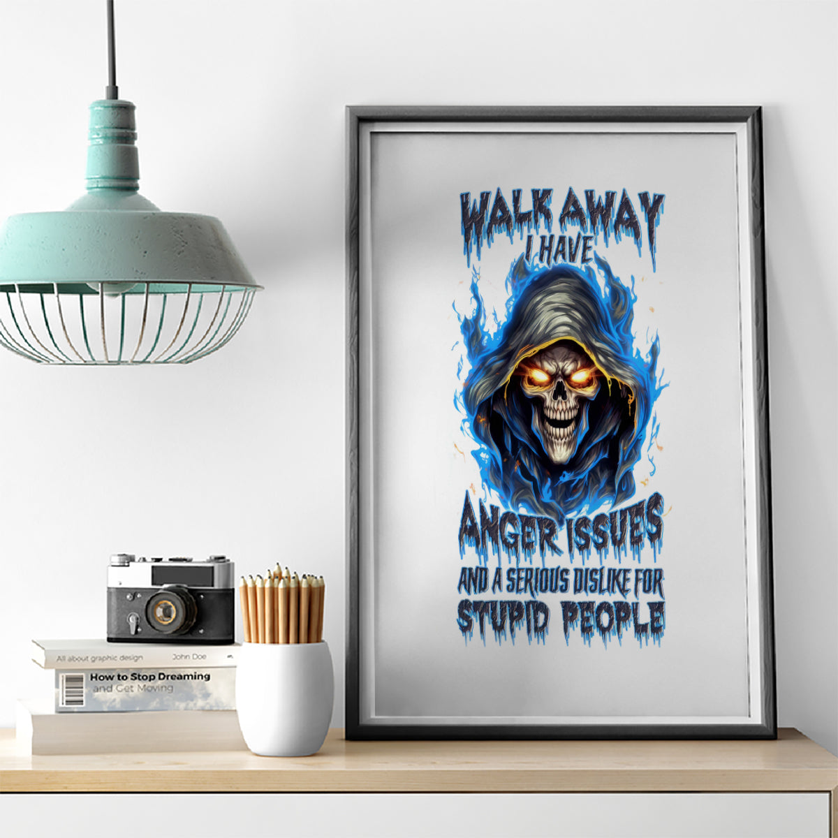 Death Skull Canvas Wall Art Walk Away I Have Anger Issues And Dislike For Stupod People - Wonder Print Shop