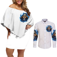 Death Skull Couples Matching Off Shoulder Short Dress and Long Sleeve Button Shirts Walk Away I Have Anger Issues And Dislike For Stupod People - Wonder Print Shop