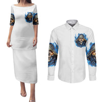 Death Skull Couples Matching Puletasi Dress and Long Sleeve Button Shirts Walk Away I Have Anger Issues And Dislike For Stupod People - Wonder Print Shop
