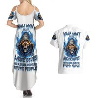 Death Skull Couples Matching Summer Maxi Dress and Hawaiian Shirt Walk Away I Have Anger Issues And Dislike For Stupod People - Wonder Print Shop