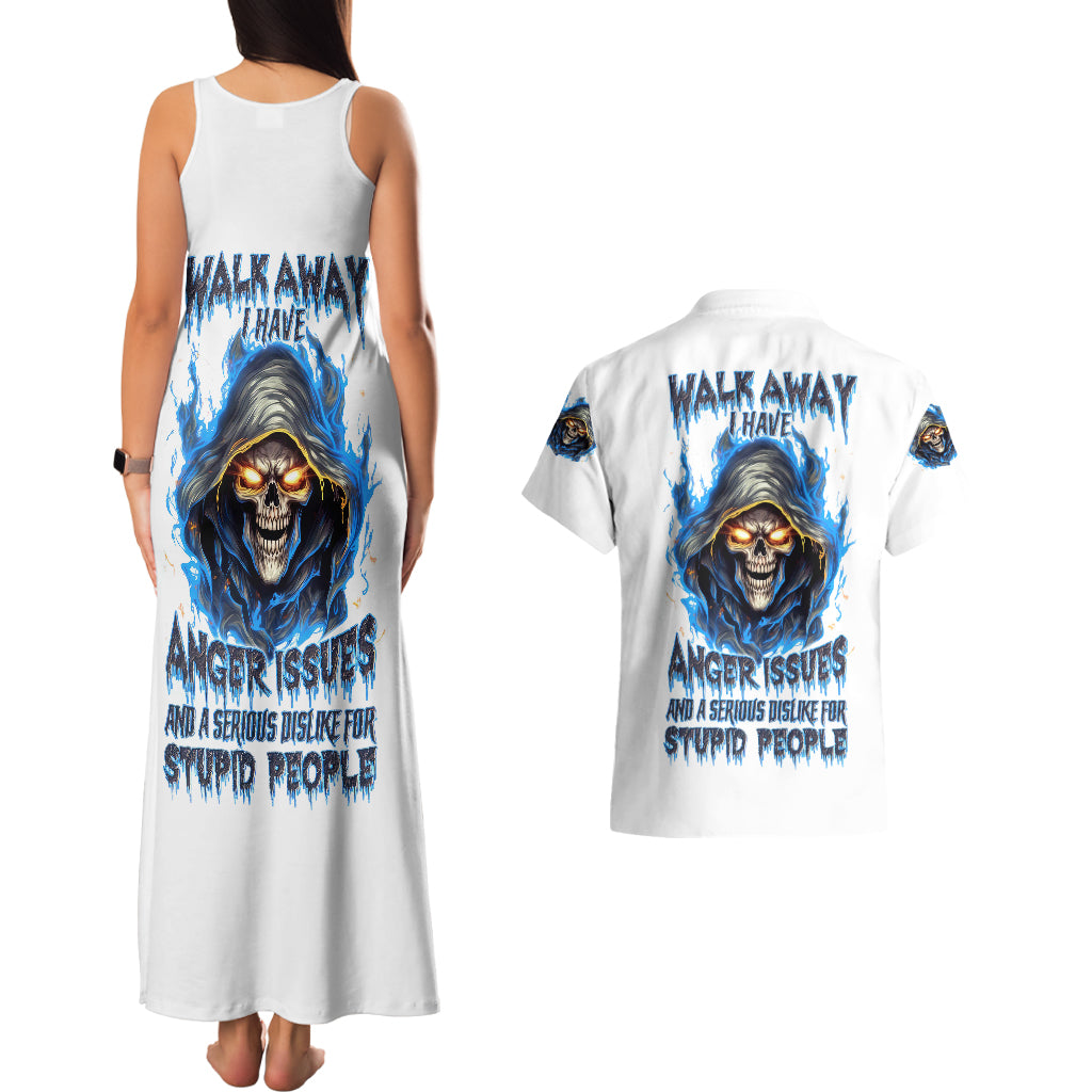 Death Skull Couples Matching Tank Maxi Dress and Hawaiian Shirt Walk Away I Have Anger Issues And Dislike For Stupod People - Wonder Print Shop