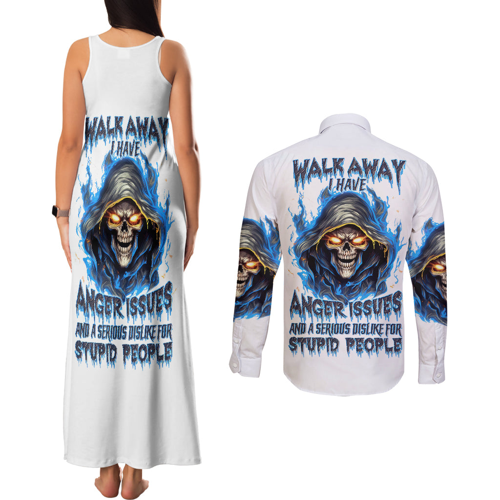Death Skull Couples Matching Tank Maxi Dress and Long Sleeve Button Shirts Walk Away I Have Anger Issues And Dislike For Stupod People - Wonder Print Shop