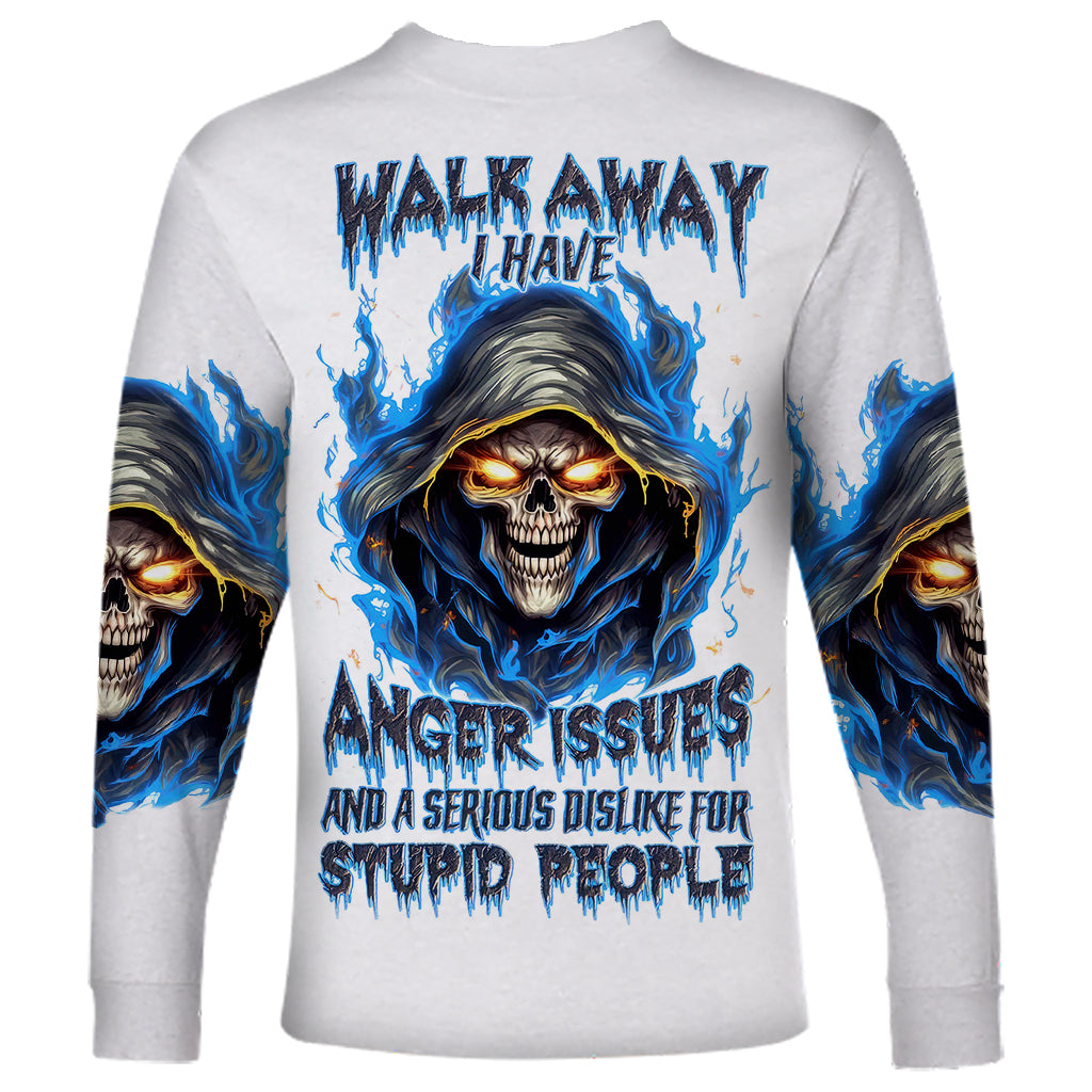 Death Skull Long Sleeve Shirt Walk Away I Have Anger Issues And Dislike For Stupod People - Wonder Print Shop