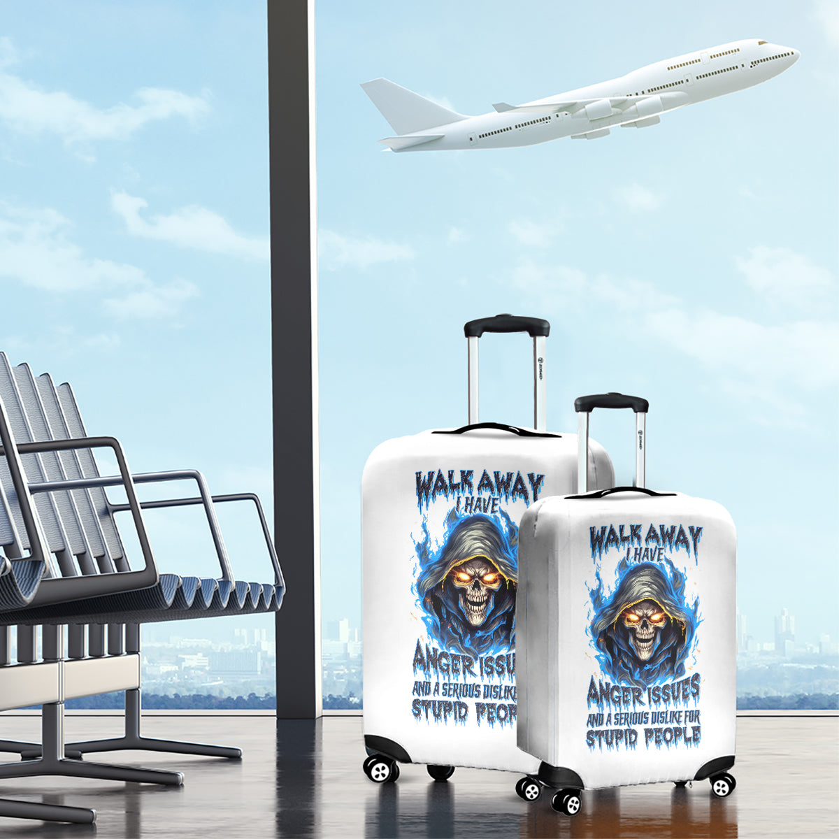 Death Skull Luggage Cover Walk Away I Have Anger Issues And Dislike For Stupod People - Wonder Print Shop