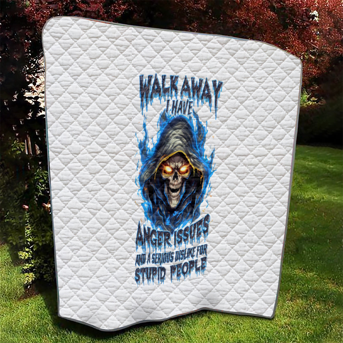 Death Skull Quilt Walk Away I Have Anger Issues And Dislike For Stupod People - Wonder Print Shop