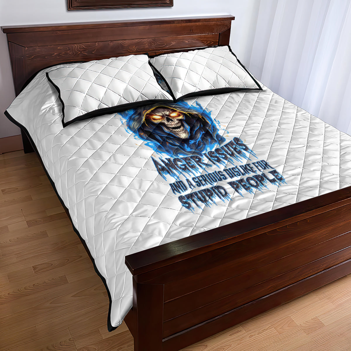 Death Skull Quilt Bed Set Walk Away I Have Anger Issues And Dislike For Stupod People - Wonder Print Shop