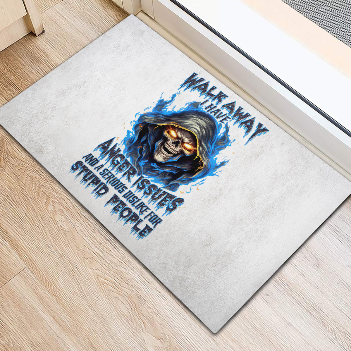 Death Skull Rubber Doormat Walk Away I Have Anger Issues And Dislike For Stupod People - Wonder Print Shop