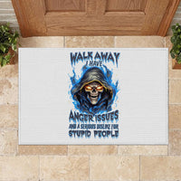 Death Skull Rubber Doormat Walk Away I Have Anger Issues And Dislike For Stupod People - Wonder Print Shop