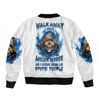 Death Skull Sleeve Zip Bomber Jacket Walk Away I Have Anger Issues And Dislike For Stupod People - Wonder Print Shop