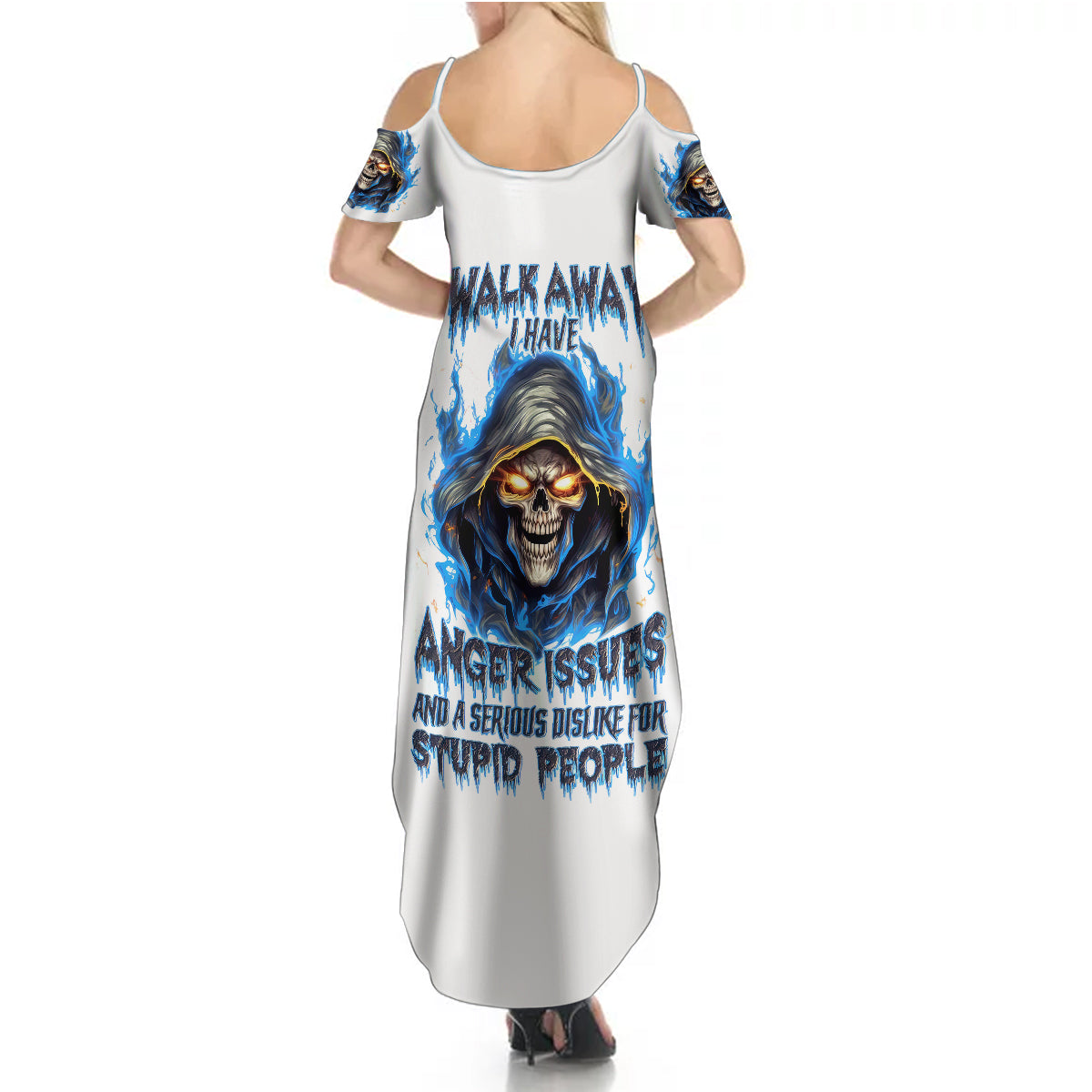 Death Skull Summer Maxi Dress Walk Away I Have Anger Issues And Dislike For Stupod People - Wonder Print Shop