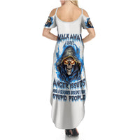 Death Skull Summer Maxi Dress Walk Away I Have Anger Issues And Dislike For Stupod People - Wonder Print Shop