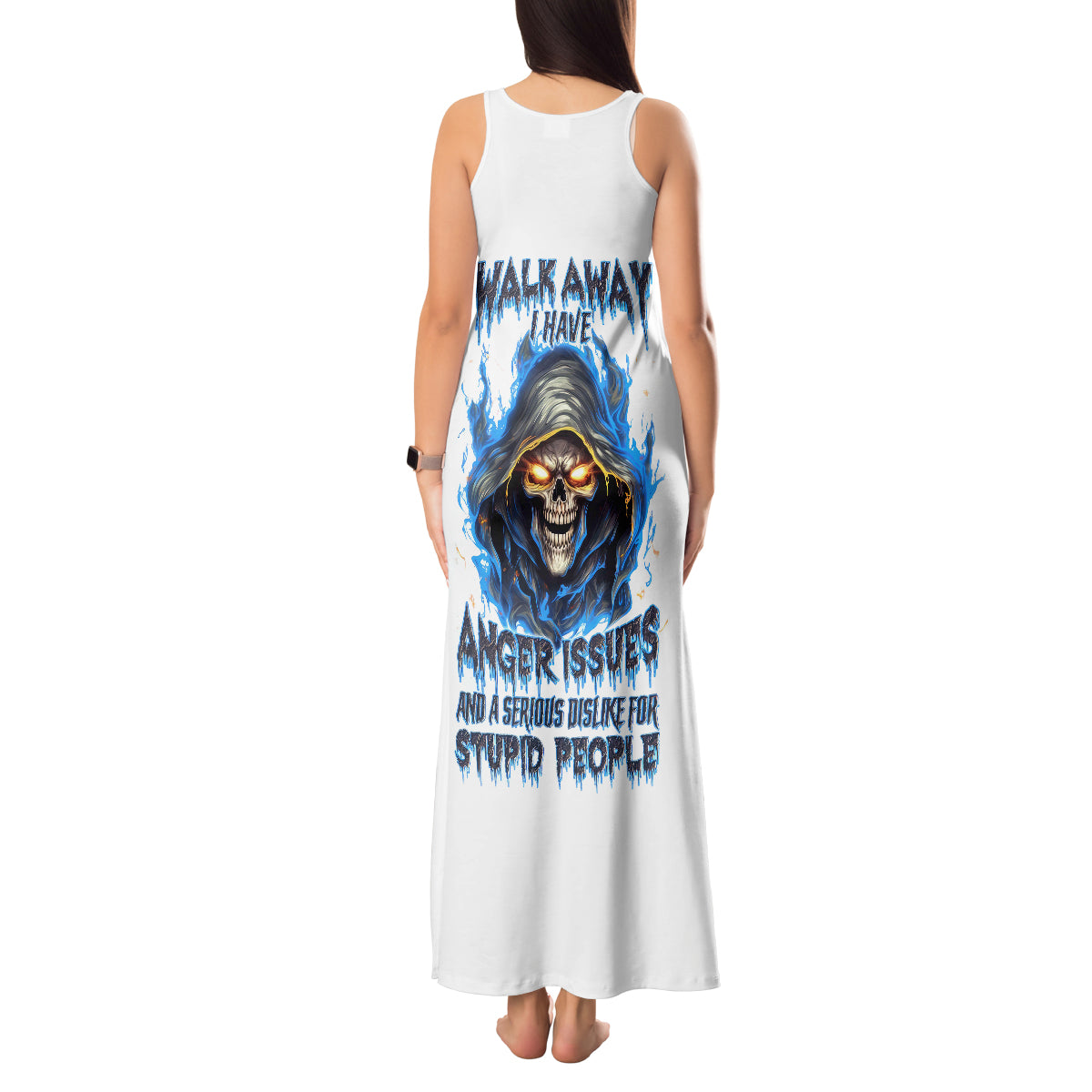Death Skull Tank Maxi Dress Walk Away I Have Anger Issues And Dislike For Stupod People - Wonder Print Shop