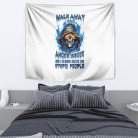 Death Skull Tapestry Walk Away I Have Anger Issues And Dislike For Stupod People - Wonder Print Shop