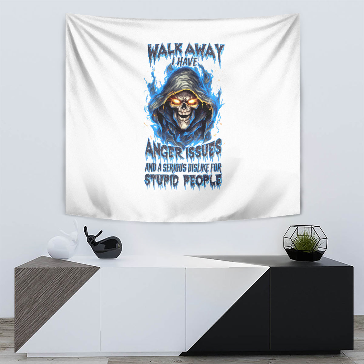 Death Skull Tapestry Walk Away I Have Anger Issues And Dislike For Stupod People - Wonder Print Shop