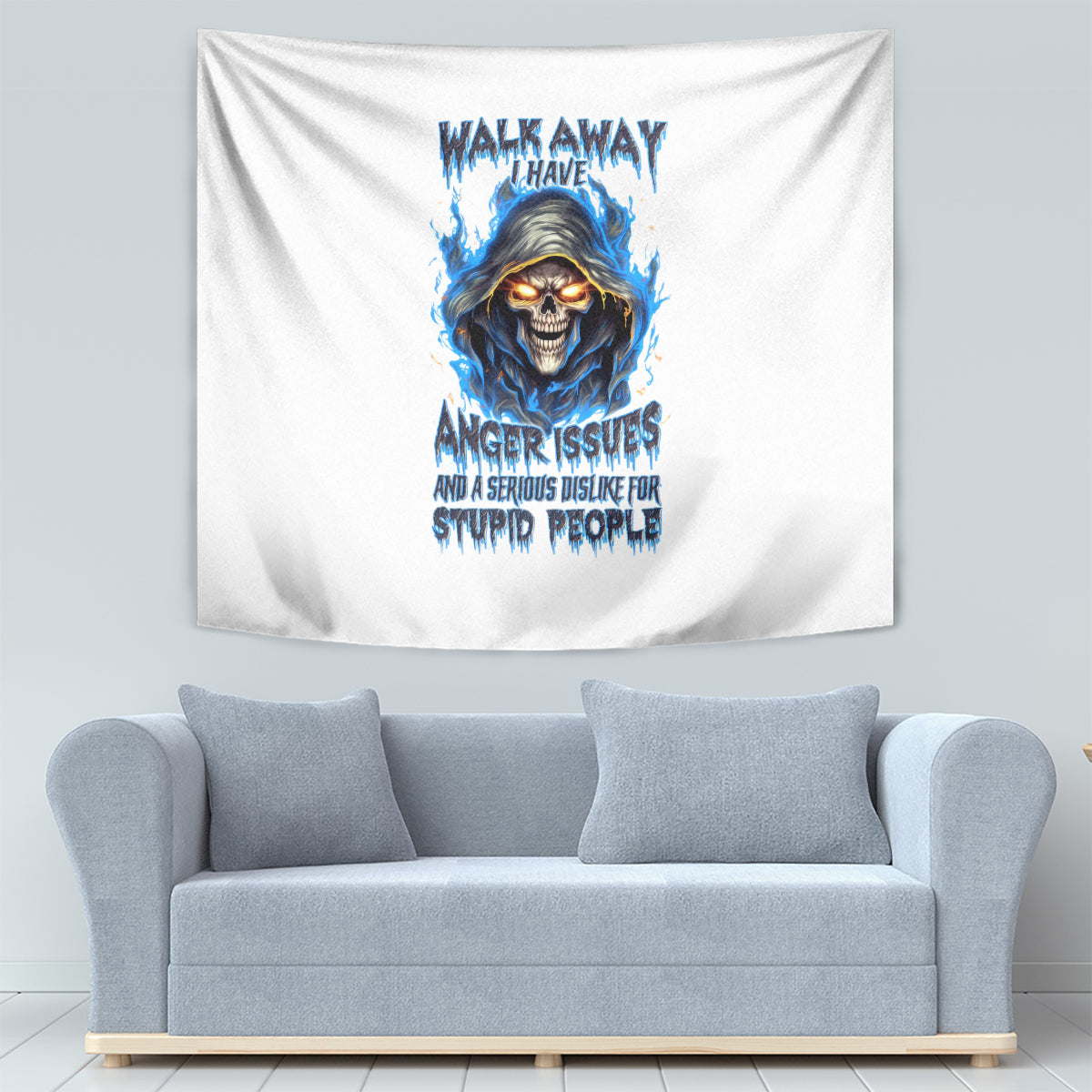 Death Skull Tapestry Walk Away I Have Anger Issues And Dislike For Stupod People - Wonder Print Shop