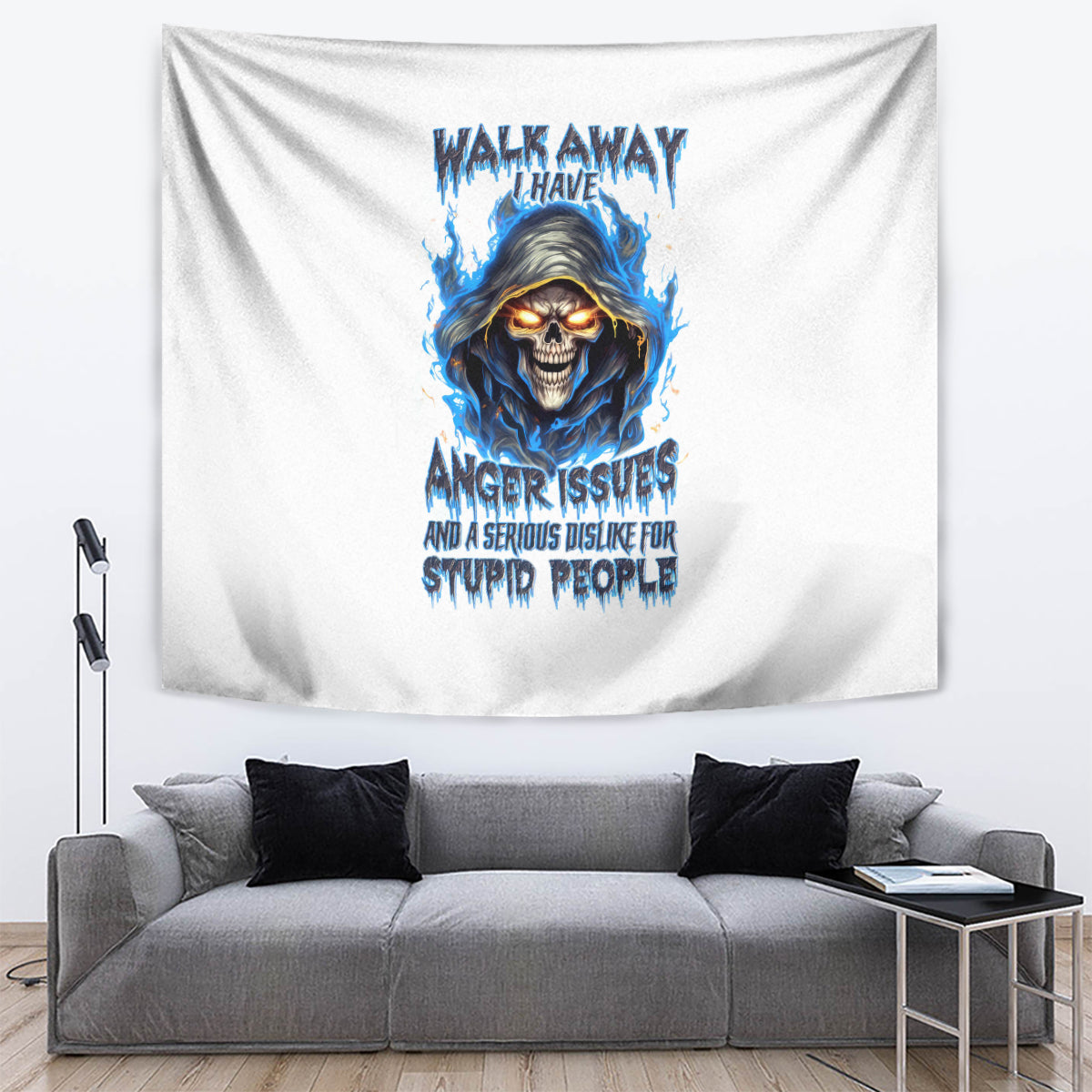 Death Skull Tapestry Walk Away I Have Anger Issues And Dislike For Stupod People - Wonder Print Shop
