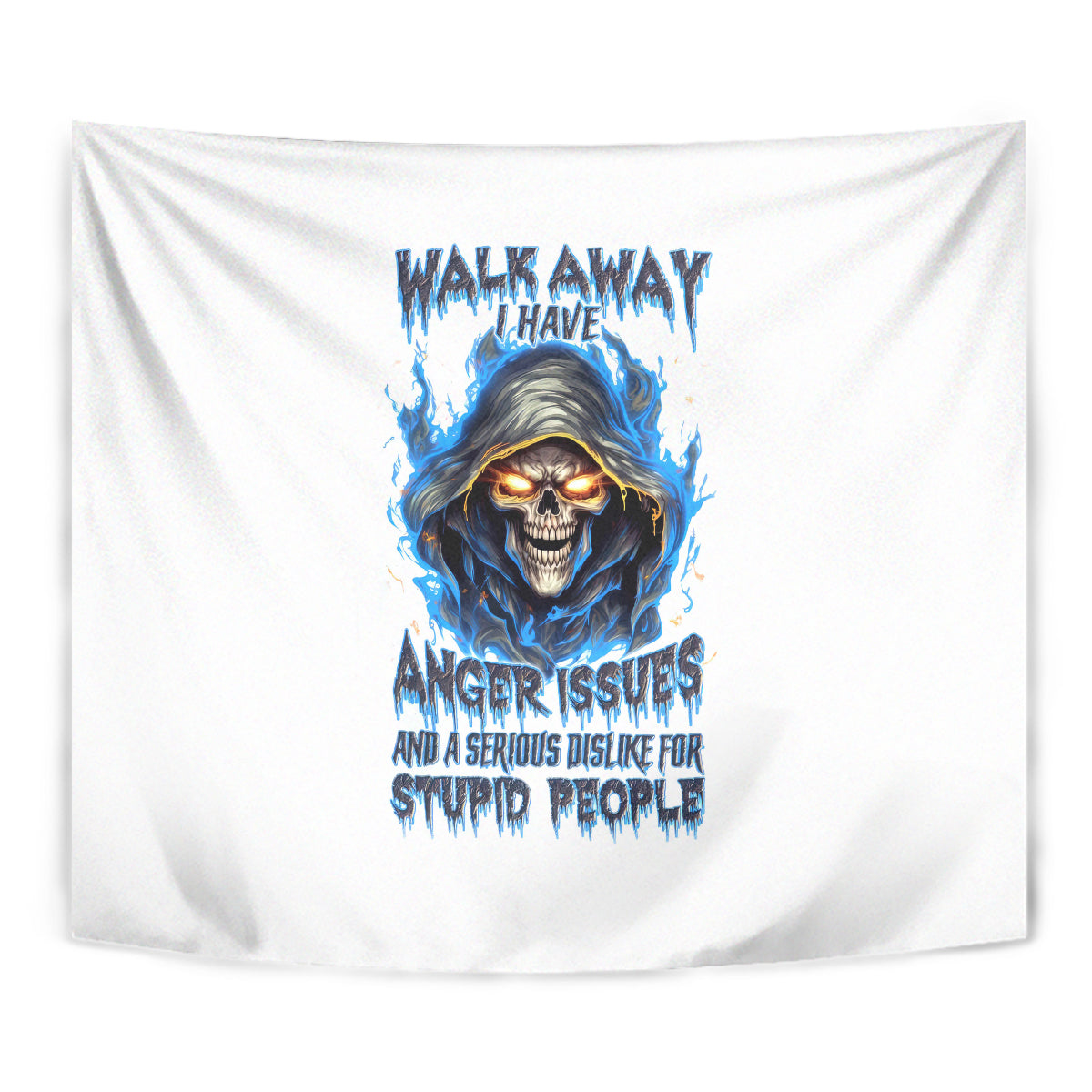 Death Skull Tapestry Walk Away I Have Anger Issues And Dislike For Stupod People - Wonder Print Shop