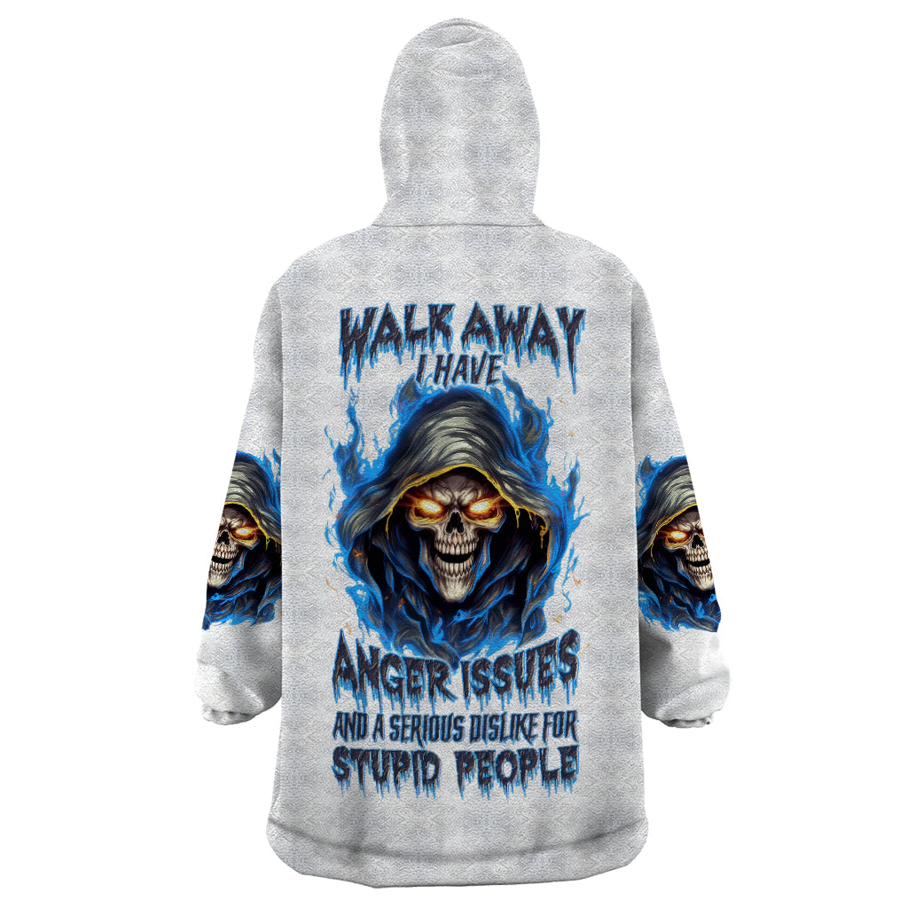 Death Skull Wearable Blanket Hoodie Walk Away I Have Anger Issues And Dislike For Stupod People - Wonder Print Shop